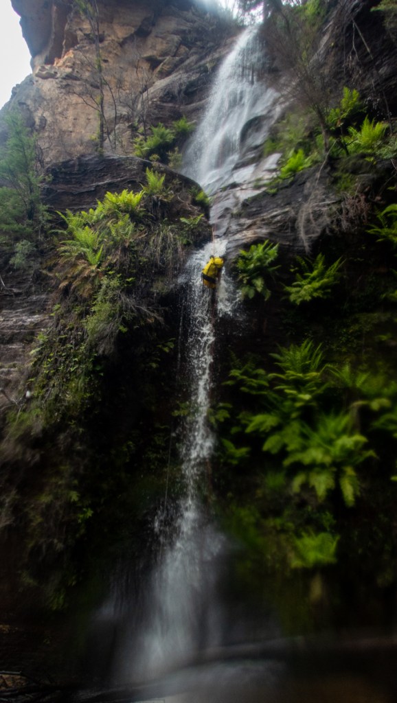 Dropping in. It's not huge flow but in blue mts canyoning terms its cool